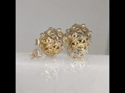 Filigree Sphere Stud Earrings with Floral Filigree Detail and Milgrain