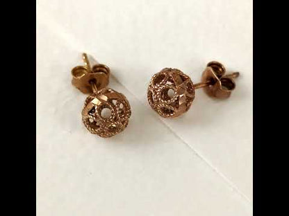 Round Gold Filigree Bead Stud Earrings with Diamond Cut