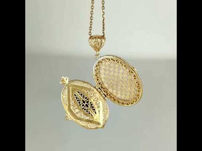 Oval Filigree Locket Pendant Black Onyx