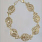 Filigree Link Bracelet with Ornate Detailing - Artisan Handmade Floral Bracelet in 18K Gold Over Bronze