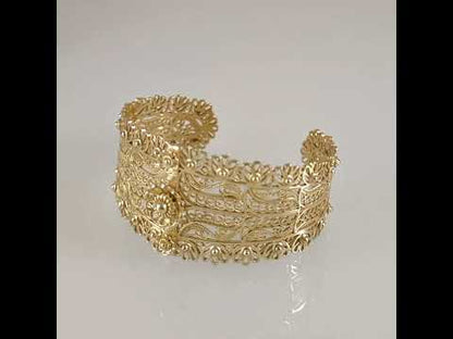 Wide Filigree Cuff Bracelet with Floral Openwork