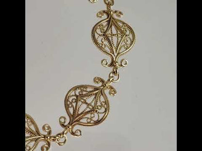 Gold Plated Bronze Filigree Bracelet with Elegant Floral Design