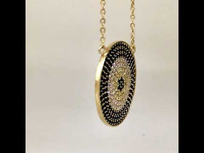 Evil Eye Crystal Disc Necklace Adjustable Pendant Necklace