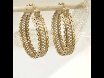 Ornate Filigree Hoop Earrings with Wavy Openwork Detail