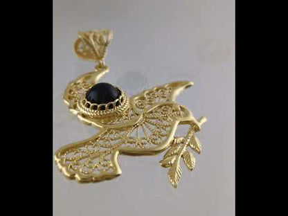 Gold Plated Filigree Bird Pendant with Black Onyx Stone