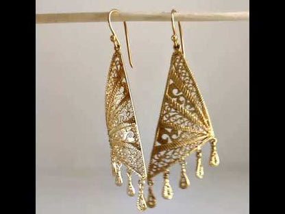 Geometric Filigree Drop Earrings Long