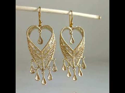 Filigree Heart Drop Earrings Dangle
