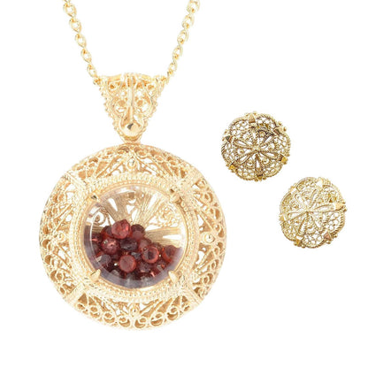 Unforgettable Duo Deal: Shaker Necklace w/ 36” Chain & Filigree Stud Earrings - TurkishBling