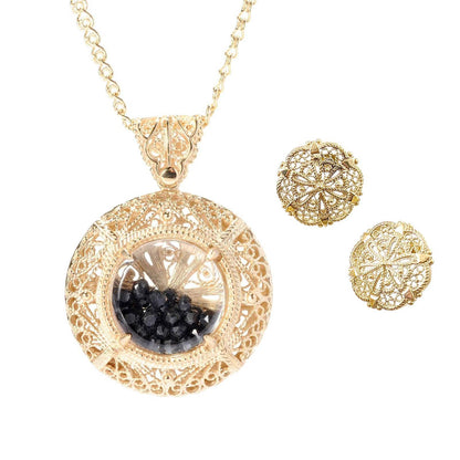 Unforgettable Duo Deal: Shaker Necklace w/ 36” Chain & Filigree Stud Earrings - TurkishBling