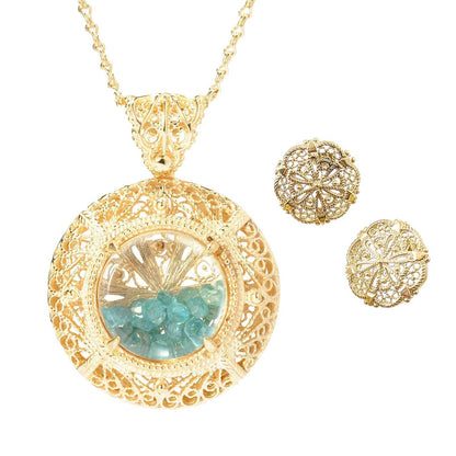 Unforgettable Duo Deal: Shaker Necklace w/ 36” Chain & Filigree Stud Earrings - TurkishBling