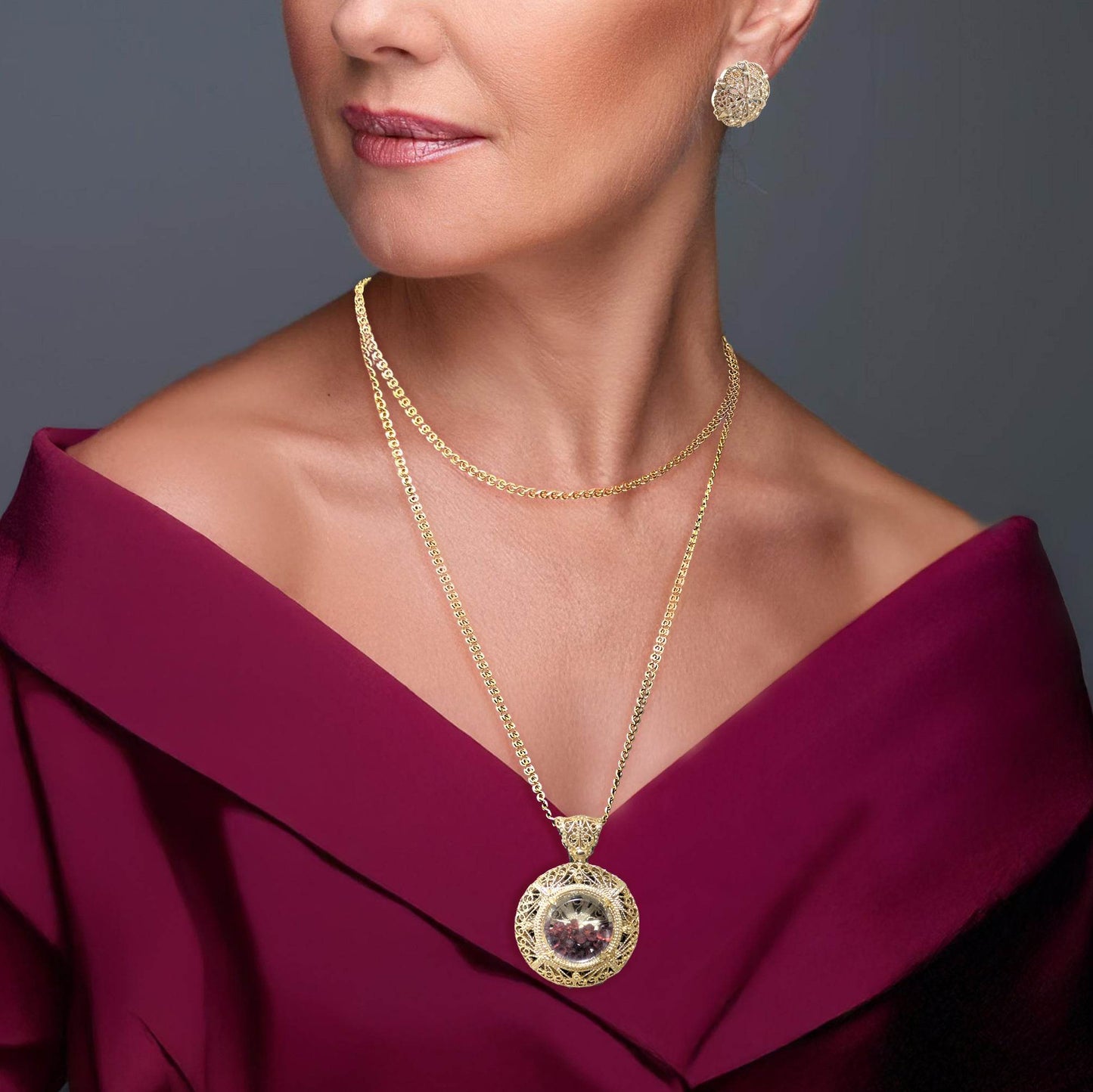 Unforgettable Duo Deal: Shaker Necklace w/ 36” Chain & Filigree Stud Earrings