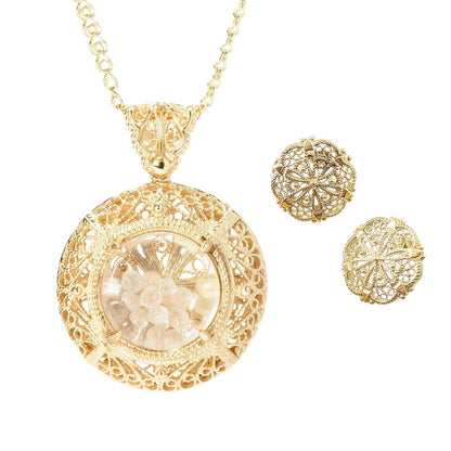 Unforgettable Duo Deal: Shaker Necklace w/ 36” Chain & Filigree Stud Earrings - TurkishBling