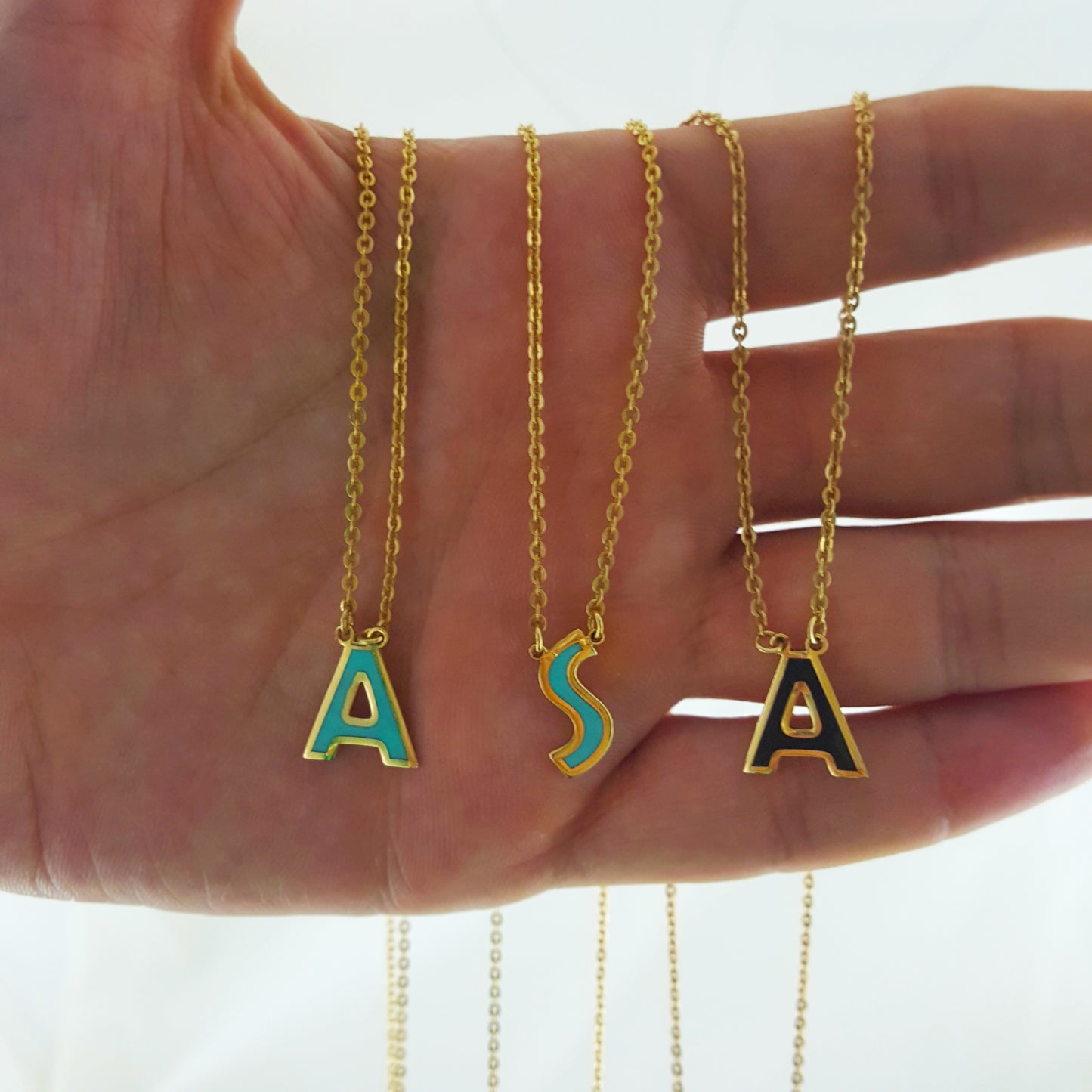 Initial Necklace, Personalized Jewelry ,Gifts for Her, Enamel Necklace 18k Gold Over Bronze