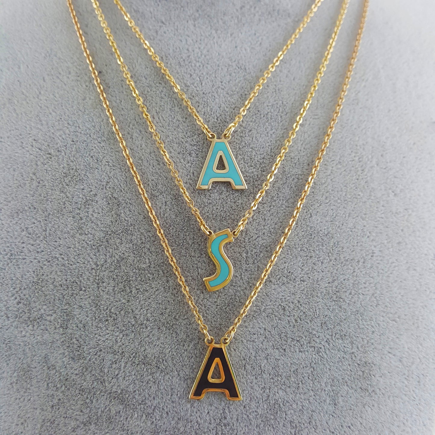 Initial Necklace, Personalized Jewelry ,Gifts for Her, Enamel Necklace 18k Gold Over Bronze