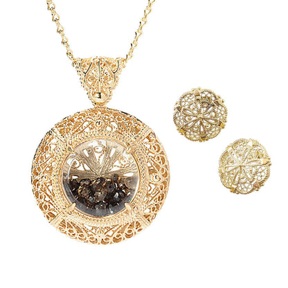 Unforgettable Duo Deal: Shaker Necklace w/ 36” Chain & Filigree Stud Earrings - TurkishBling
