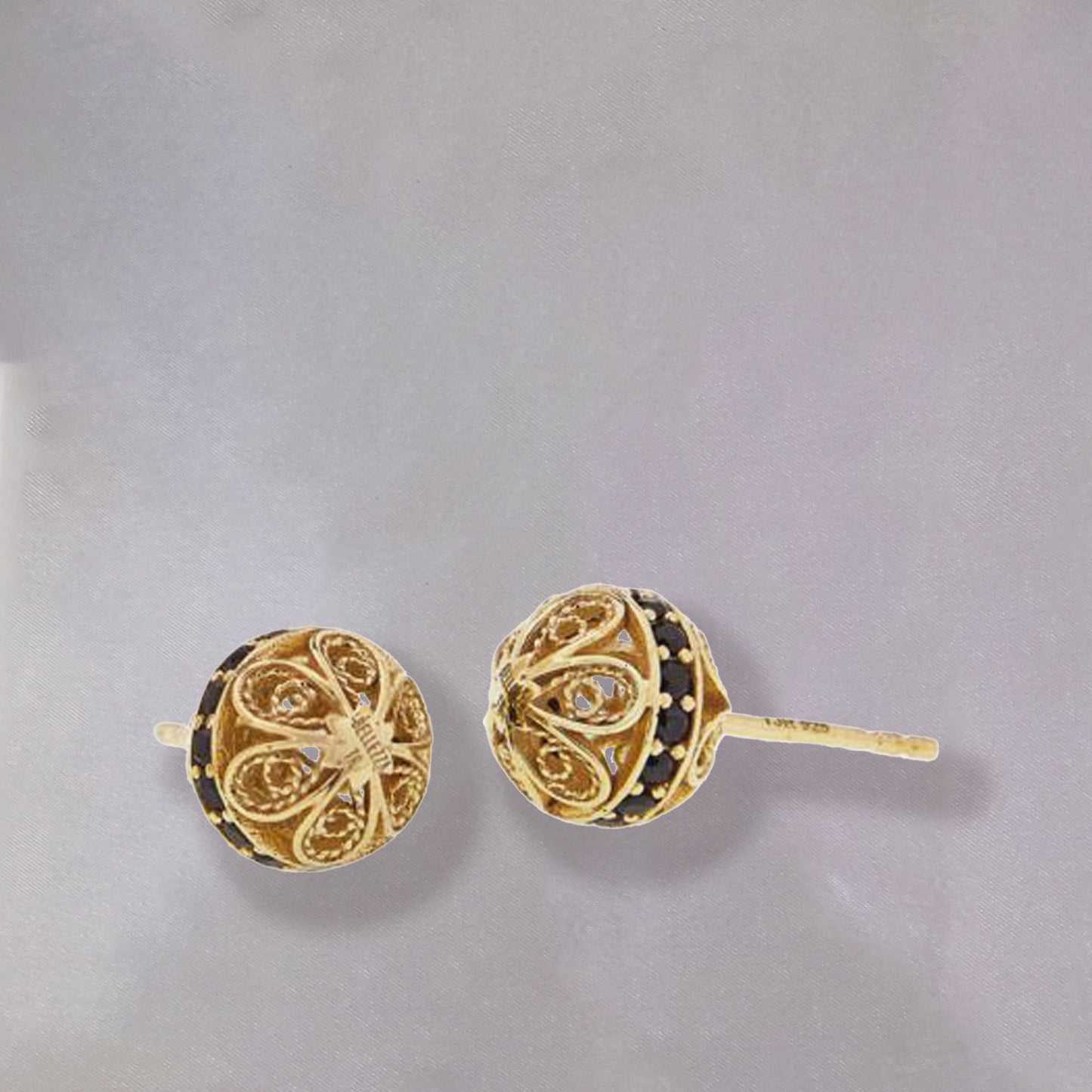 Sphere Gold Filigree Stud Earrings with Gemstones