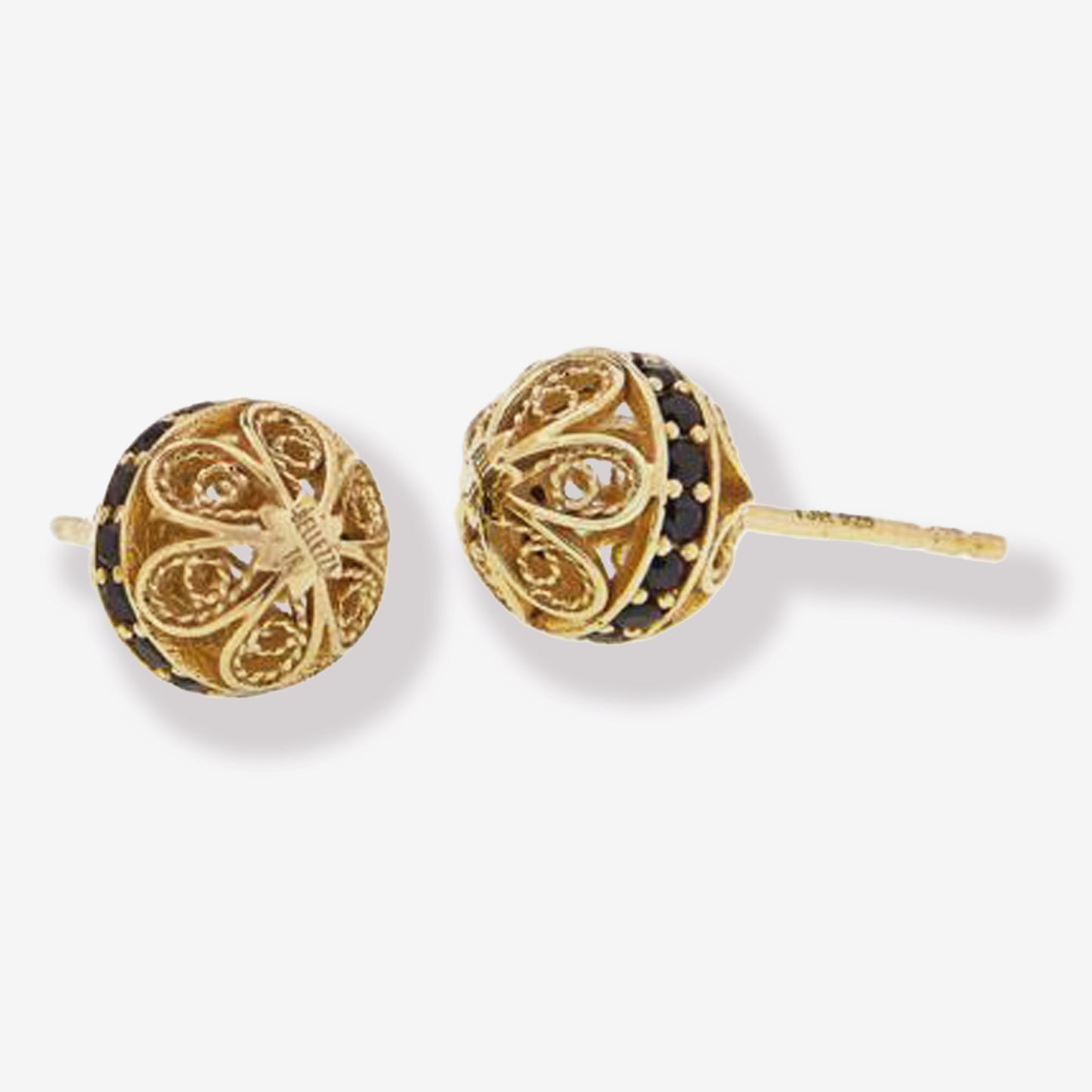 Sphere Gold Filigree Stud Earrings with Gemstones