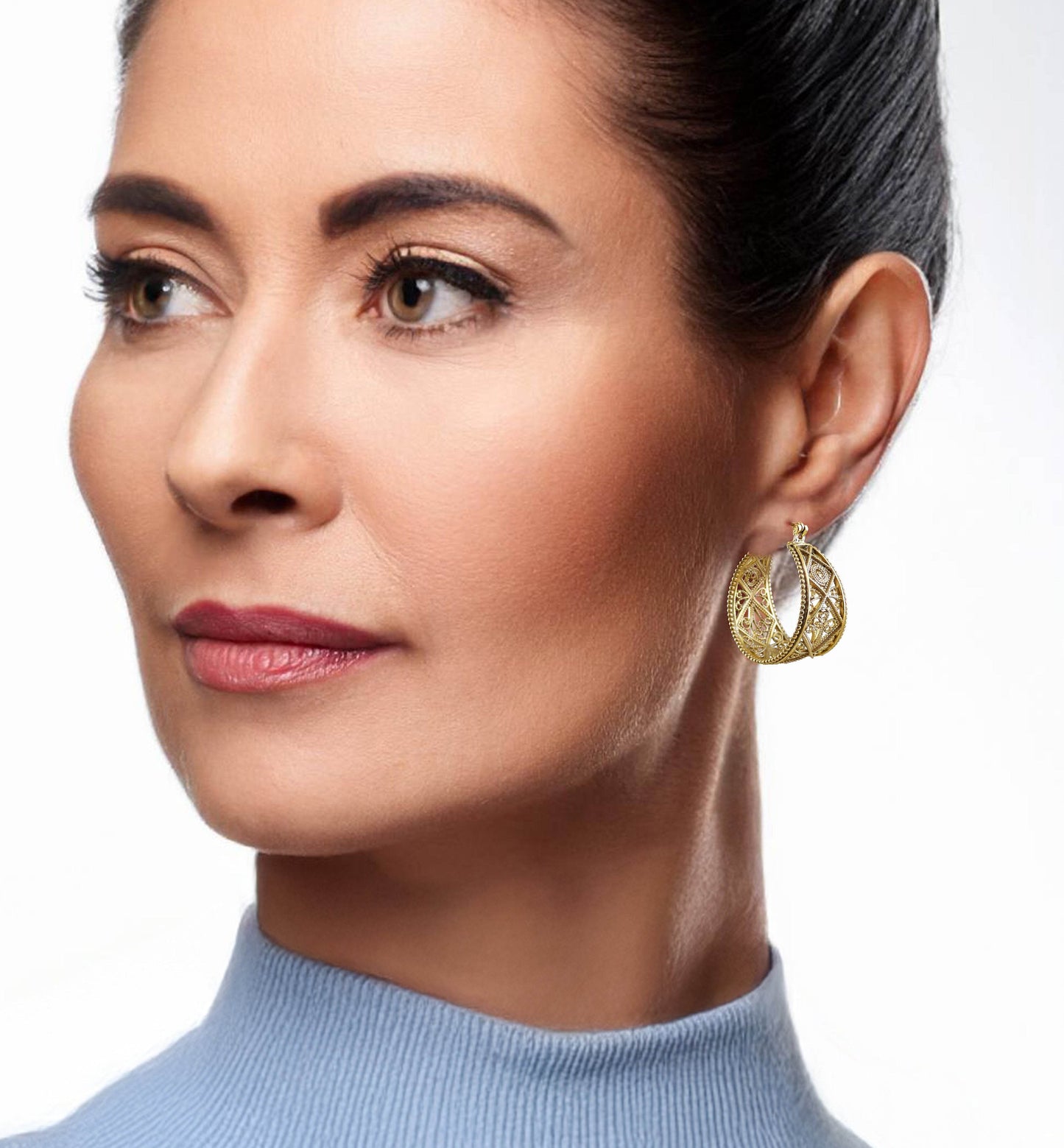 Graduated Filigree Hoop Earrings with Milgrain Detailing - TurkishBling