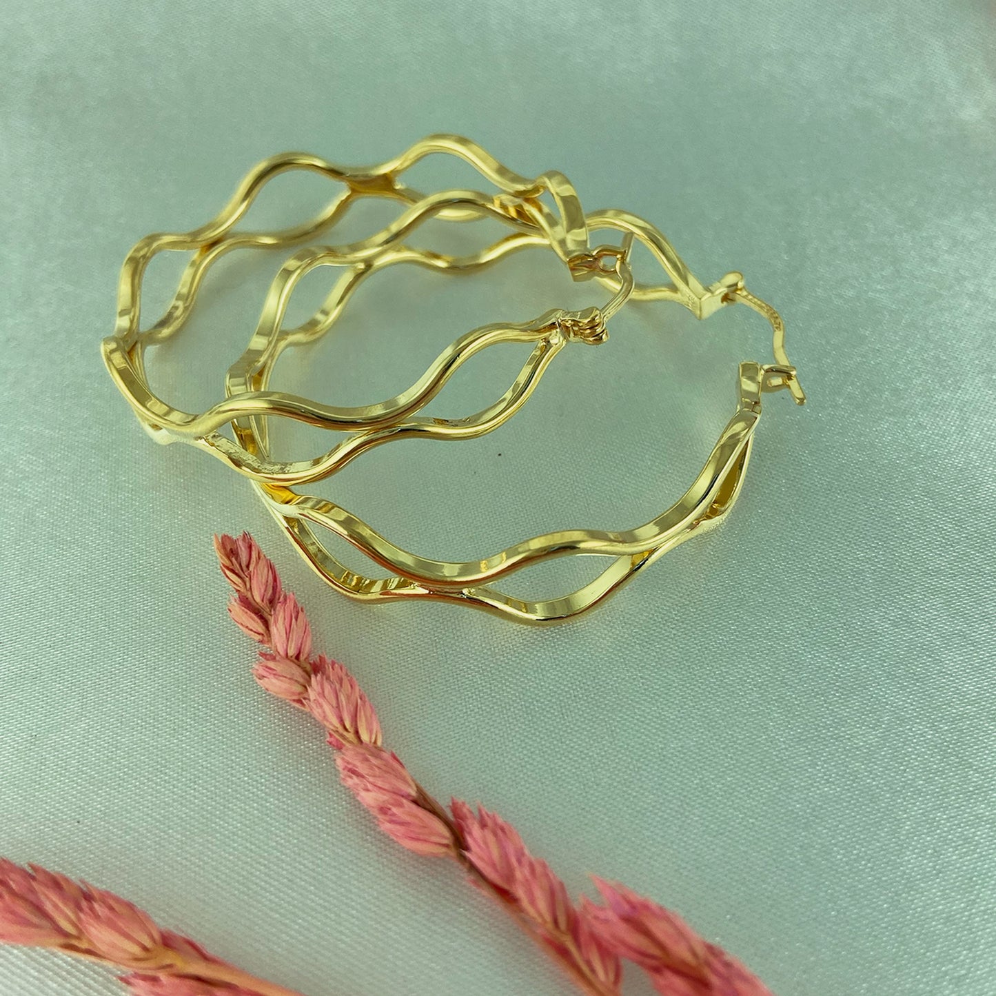 Wavy Ribbon Hoop Earrings 2" 18K Gold plated