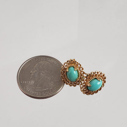 18K Gold Plated 7 x 5mm Gemstone Button Earrings - TurkishBling
