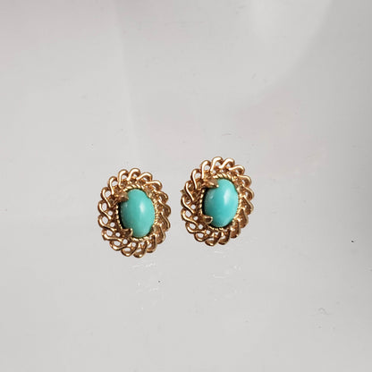 18K Gold Plated 7 x 5mm Gemstone Button Earrings - TurkishBling