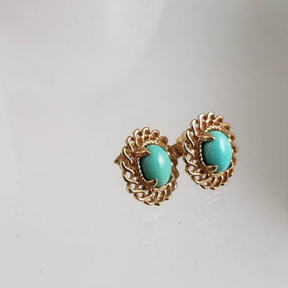 18K Gold Plated 7 x 5mm Gemstone Button Earrings - TurkishBling