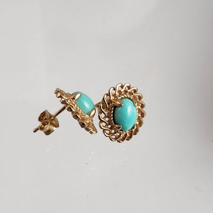 18K Gold Plated 7 x 5mm Gemstone Button Earrings - TurkishBling