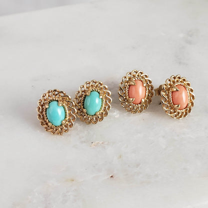 18K Gold Plated 7 x 5mm Gemstone Button Earrings - TurkishBling