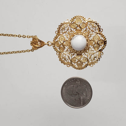 18K Gold Plated 12mm Gem & Flower Filigree Pendant - TurkishBling