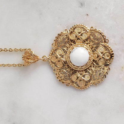 18K Gold Plated 12mm Gem & Flower Filigree Pendant - TurkishBling