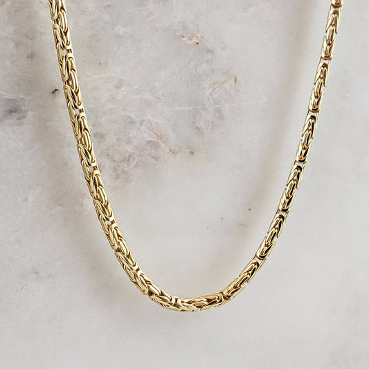 Timeless Gold Byzantine Chain Necklace, 18k Gold Over Sterling Silver, Available in 18in, 24in, 30in with 2in Extender