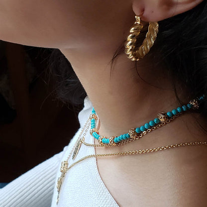18K Gold Plated Gemstone Bead Necklace - TurkishBling
