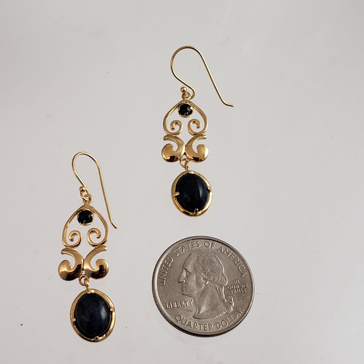 18K Gold Plated 1.75" Dumortierite Ornate Earrings