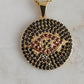 Gold over Bronze Protective Evil Eye Medallion Gemstone Pendant Necklace