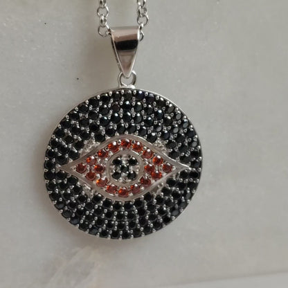 Sterling Silver Protective Evil Eye Medallion Gemstone Pendant Necklace