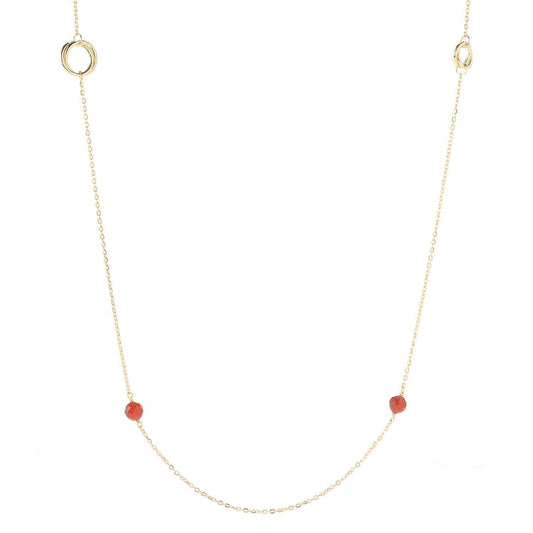 Beaded Station Necklace – 32" Minimalist Design with 6mm Gemstone Beads and Gold Stations