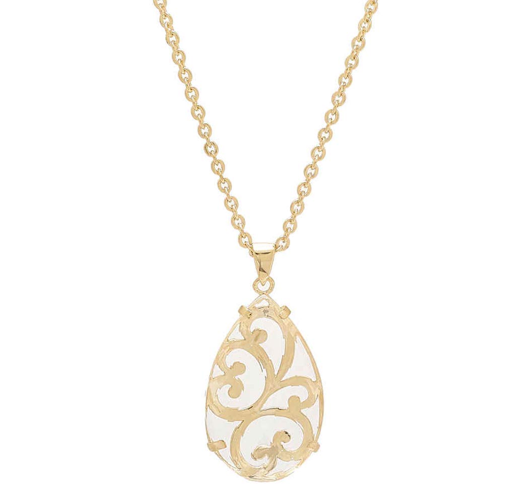 Crystal Quartz Teardrop Filigree Pendant & Chain