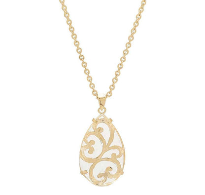 Crystal Quartz Teardrop Filigree Pendant & Chain - TurkishBling