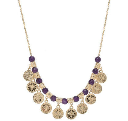 Coin Charm Necklace with Gemstone Beads - Gold Turkish-Inspired Necklace, Multiple Gemstone Options - TurkishBling