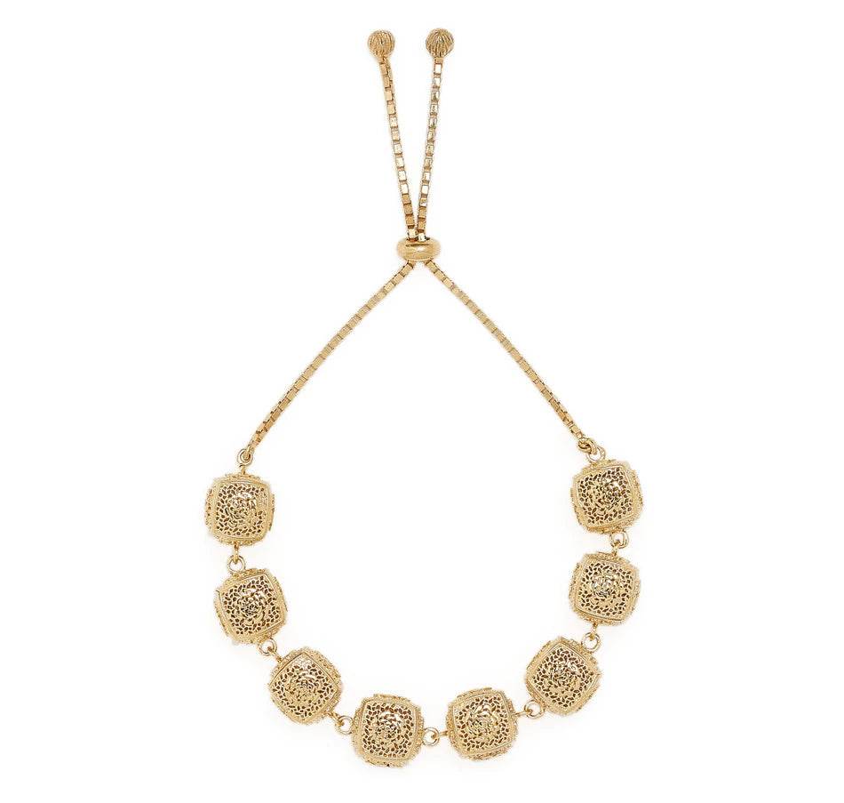 Stylish Rose Engraved Filigree Dice Slide Adjustable BOLO bracelet - TurkishBling