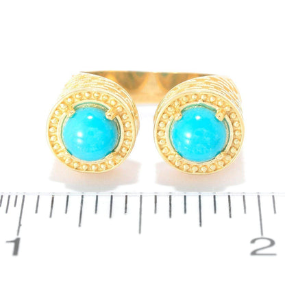 Dual Cabochon Bypass Ring with Textured Shank - TurkishBling