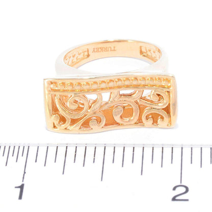 Scrollwork Wave Ring . Yellow Gold or Rose Gold - TurkishBling