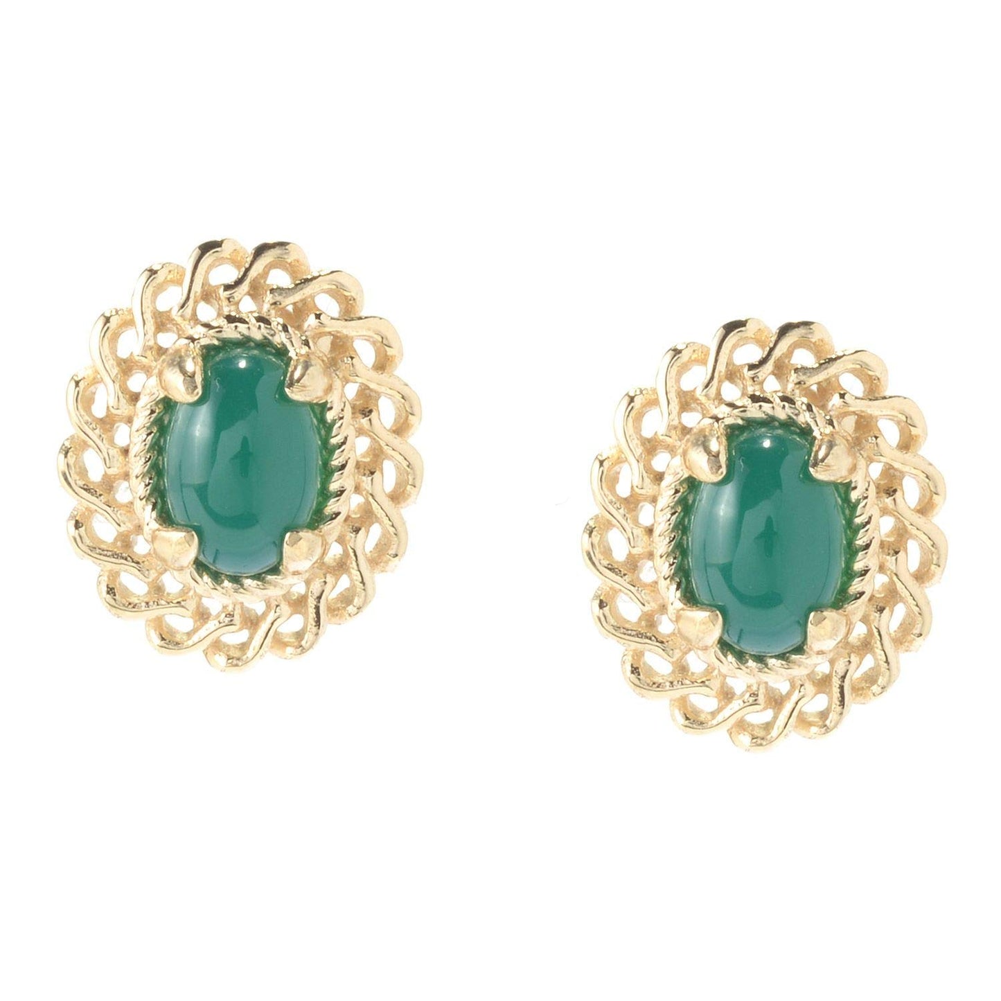 18K Gold Plated 7 x 5mm Gemstone Button Earrings