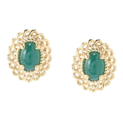 18K Gold Plated 7 x 5mm Gemstone Button Earrings - TurkishBling