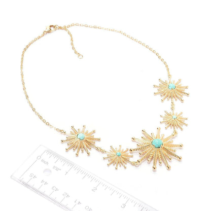 Starburst Statement Necklace with Turquoise and Coral - TurkishBling