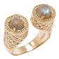 Dual Cabochon Bypass Ring with Textured Shank