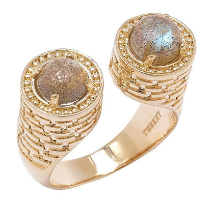 Dual Cabochon Bypass Ring with Textured Shank - TurkishBling