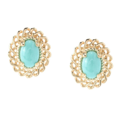 18K Gold Plated 7 x 5mm Gemstone Button Earrings - TurkishBling
