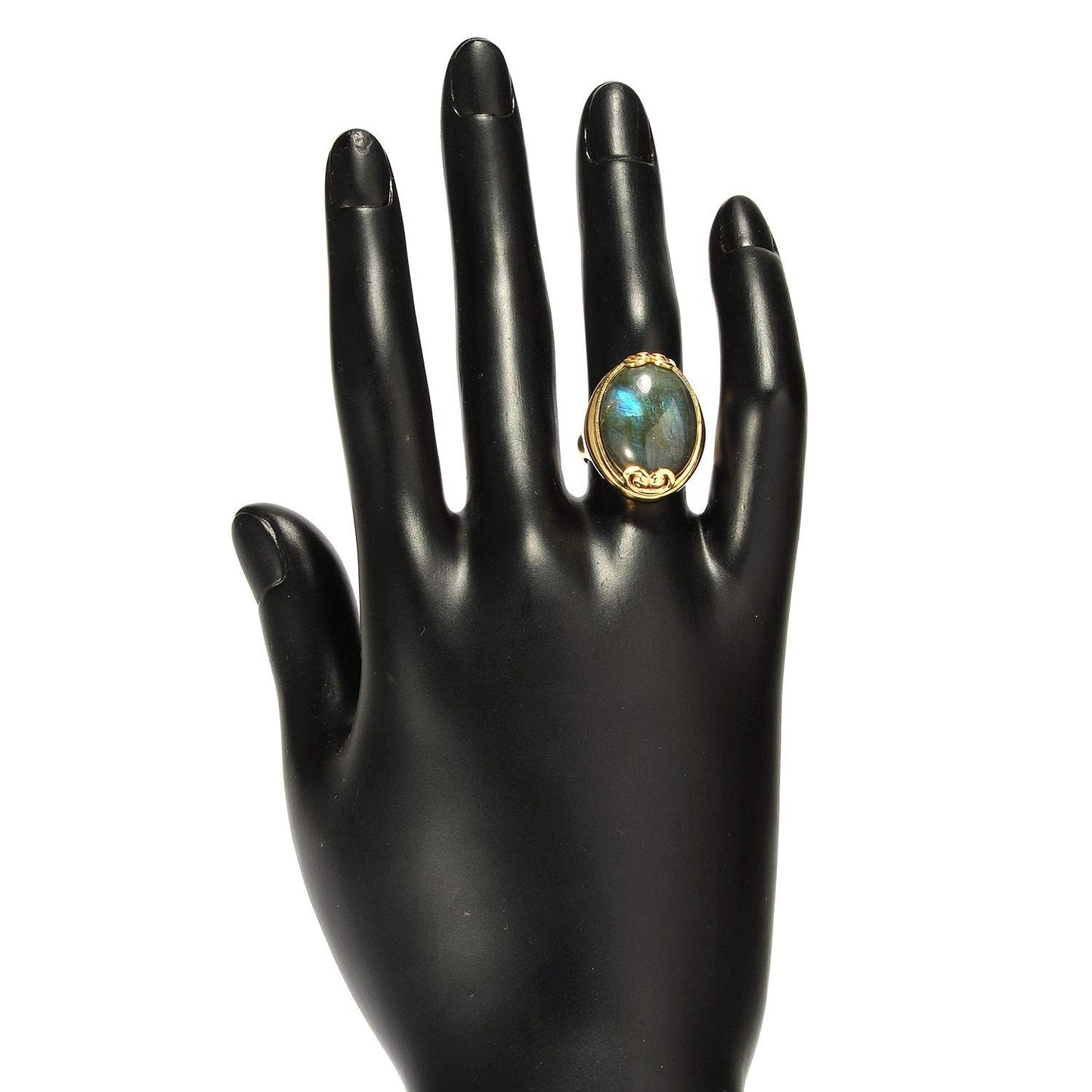 18K Gold Plated Oval Labradorite Polished Ring