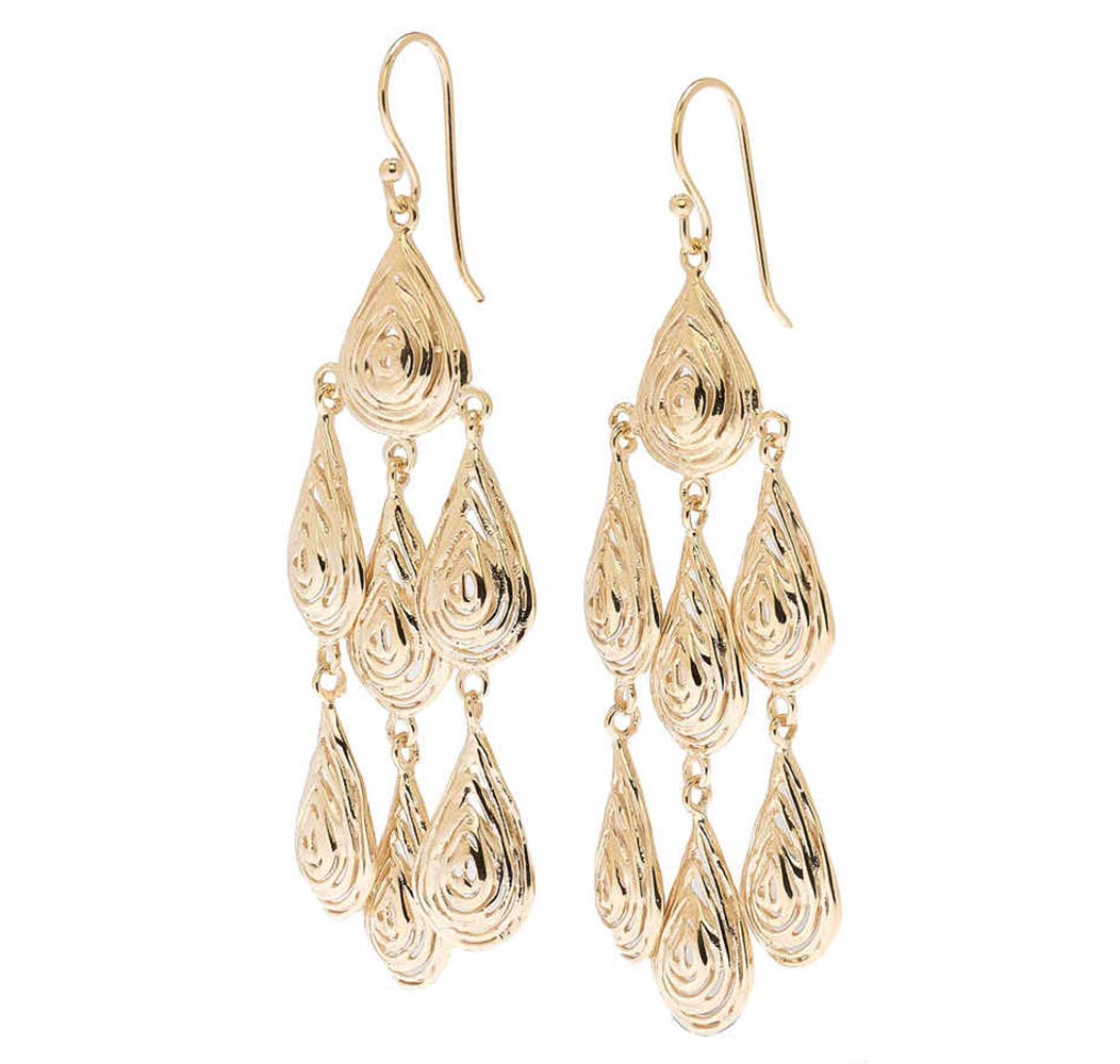 18K Gold Plated 2.75" Textured Dangle Earrings